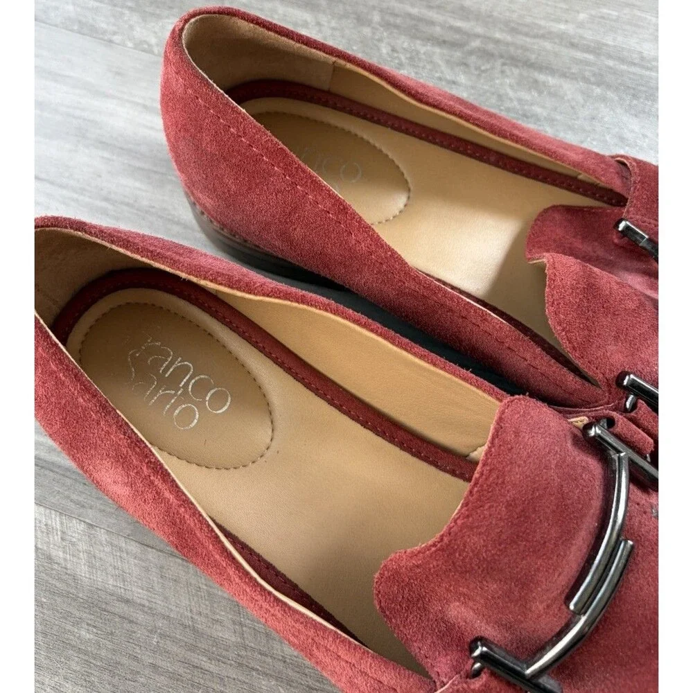 Franco Sarto Harlow Loafers Womens 10 M Red Suede Slip On Bit Flats Shoes